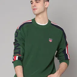 GANT Men Green & Navy Blue Solid Round neckPullover-picture-35