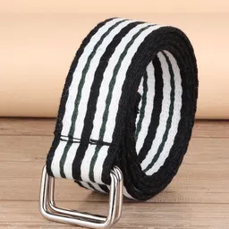 ZORO Men Black & White Striped Canvas Belt-5