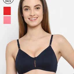 Floret Navy Blue & Pink Pack of 3 Solid T-shirt Bra-image-14