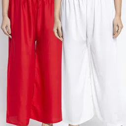Jinfo Women Red & White Flared Ethnic Palazzos Set Of 2-17