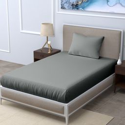 LINENWALAS Happy Sleeping Grey Tencel 300 TC Single Bedsheet with 1 Pillow Covers-image-12