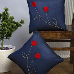 Alina decor Navy Blue & Red Set of 2 Floral Square Cushion Covers-20