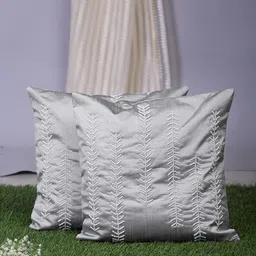 Alina decor Grey & White Set of 2 Embellished Square Cushion Covers-0