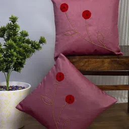 Alina decor Pink & Red Set of 2 Floral Square Cushion Covers-23