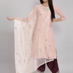W Women Beige Embroidered Duppatta-71