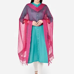 Dupatta Bazaar Fuchsia Solid Organza Jute Border Dupatta image 1