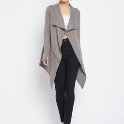 Hypernation Women Grey Cotton Knitted Longline Shrug-98