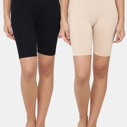 Leading Lady Women Nude & Black Set Of 2 Solid High-Rise Lounge Shorts-image-27