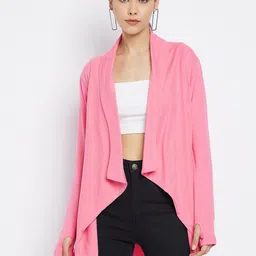 Hypernation Women Pink High-Low Pure Cotton Shrug-49