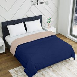 EverHOME Beige & Navy Blue Microfiber Mild Winter Double Bed Comforter-17