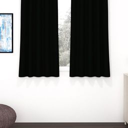 Story@Home Faux Silk Solid Solid 300GSM Black Room Darkening Blackout Window Curtain - Set of 2-image-79