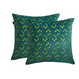 Lushomes Set Of 2 Green Velvet Fabric with Laser Cut Square Cushion Covers-10