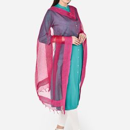Dupatta Bazaar Fuchsia Solid Organza Jute Border Dupatta image 4