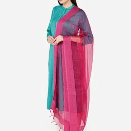 Dupatta Bazaar Fuchsia Solid Organza Jute Border Dupatta image 5