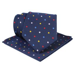 Kovove Navy Blue Polka Dots Tie with Pocket Square-image-56