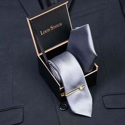 LOUIS STITCH Men Italian Silk Necktie Set With Pocket Square-image-93