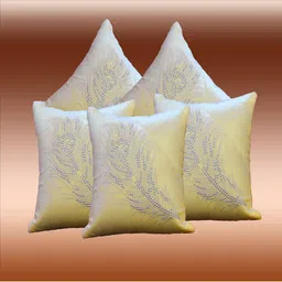 JDX Cream-Coloured & Silver-Toned Set of 5 Embellished Velvet Square Cushion Covers-21
