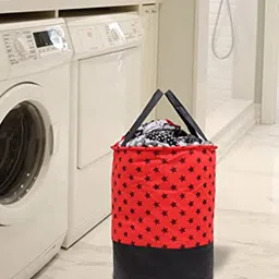 Perpetual Red & Black Star Printed Foldable Laundry Bag - 45L-51