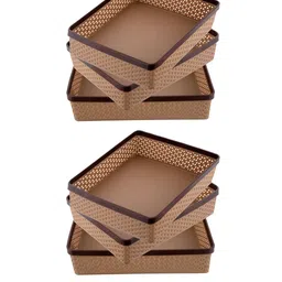 Kuber Industries Set Of 6 Brown Solid Multi-Utility Solitaire Stationary Office Tray Organisers-12
