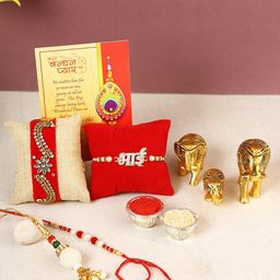 Rakhi For Brother With Gift Metal Elephant Statue-image-72