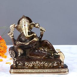Aapno Rajasthan Brown & Gold-Toned Lord Ganesha Reading A Book Showpiece-image-59