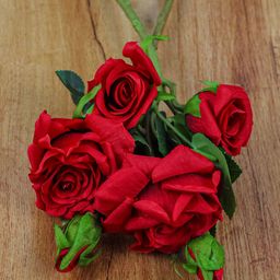 TIED RIBBONS Red & Green Set Of 2 Artificial Rose Flower Stick Without Vase image 1
