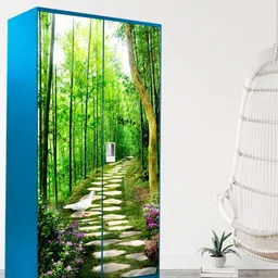 WallDaddy Green & White Botanical Printed Wardrobe Sticker-image-87