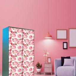 WallDaddy White & Pink Floral Printed  Almirah Sticker-image-67