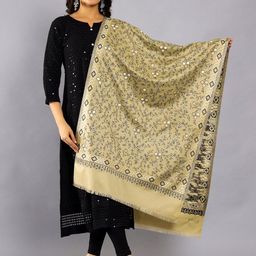 HANDICRAFT PALACE Floral Woven Design Fringed Wool Shawl-47