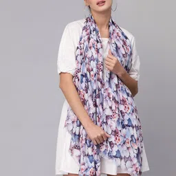 J Style Women Blue & Peach-Coloured Printed Stole-8