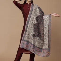SWI Stylish Ethnic Motifs Embroidered Woollen Shawl-image-10