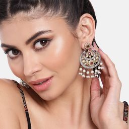 AITIHYA Gold-Plated Crescent Shaped Oxidised Artificial Stones Chandbalis image 1