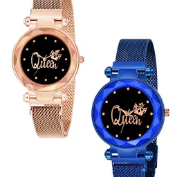 CERO Pack Of 2 Bracelet Style Straps Analogue Watch C-Com-Queen-Gold-Blue-image-94