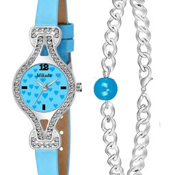 Mikado Women Blue Brass & Blue Leather Embellished Straps Analogue Watch Louisa Fashion-image-46