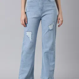SHOWOFF Women Jean High-Rise Mildly Distressed Light Fade Acid Wash Stretchable Jeans-image-57