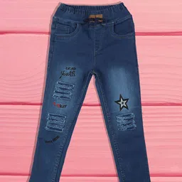 A-Okay Unisex Kids Jogger High-Rise Low Distress Embroidered Stretchable Jeans-picture-25