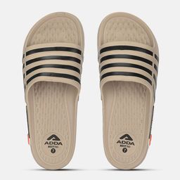 Adda Men Beige & Black Striped Sliders-image-89