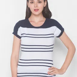 Globus Women Navy Blue & White Striped Cotton Pullover-picture-21
