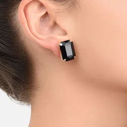 Zaveri Pearls Gold-Toned & Black Geometric Studs-image-11