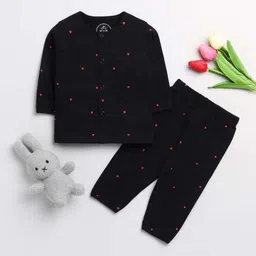 Clt s Unisex Kids Black & Red Heart Printed Pure Cotton Night suit-image-6