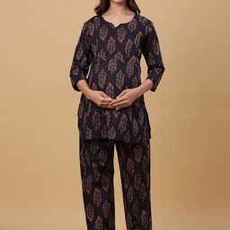 CRAFIQA Women Ethnic Motifs Printed Maternity Pure Cotton Night Suit-picture-30