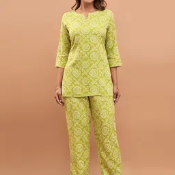 Shedika Ethnic Motifs Printed Round Neck With A Notch Top & Pyjama-image-16