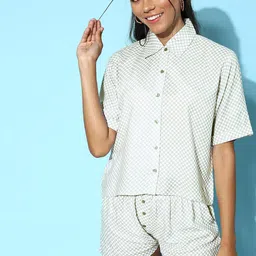 beebelle Checked Spread Collar Night Suit-3