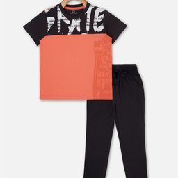 Sweet Dreams Boys Peach-Coloured & Black Colourblocked Night Suit-24