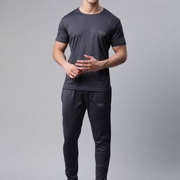 VIMAL JONNEY Men Charcoal Grey Solid Track Suit-image-89