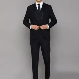 Louis Philippe Men Black Checked Slim-Fit Single-Breasted Three-Piece Formal Suits-56
