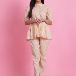 Prakrti Printed Pure Cotton Mandarin Collar Neck Top & Flared Trouser Co-Ords-image-82