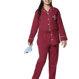 Zeyo Girls Red Solid Cotton Night Suit-image-65