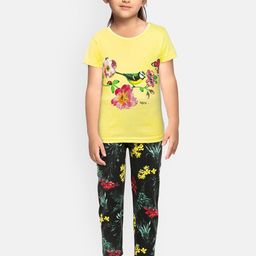 Eimoie Girls Yellow & Black Printed Pure Cotton Night Suit-image-89