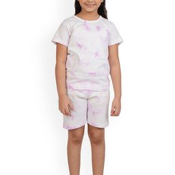 frangipani Kids White & Purple Tie & Dye Printed Pure Cotton Night Suit-3